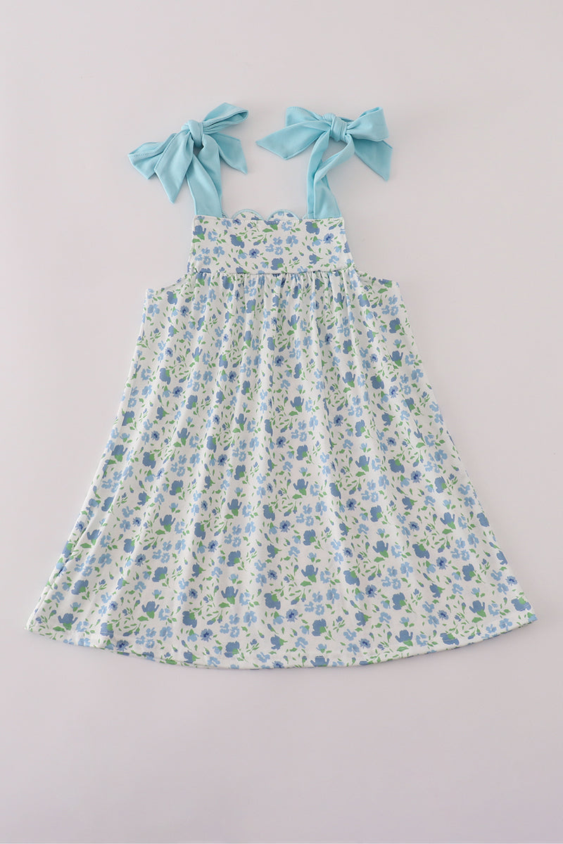 Blue floral print bow dress