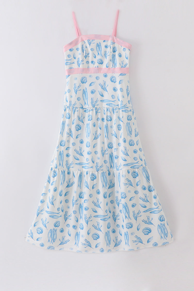 Marine creature print dress mom & me