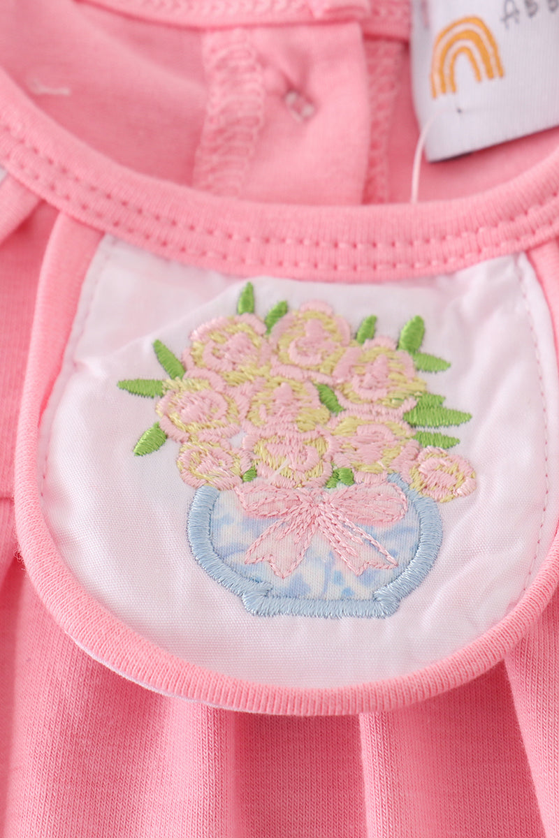 Pink floral embroidery girl bubble