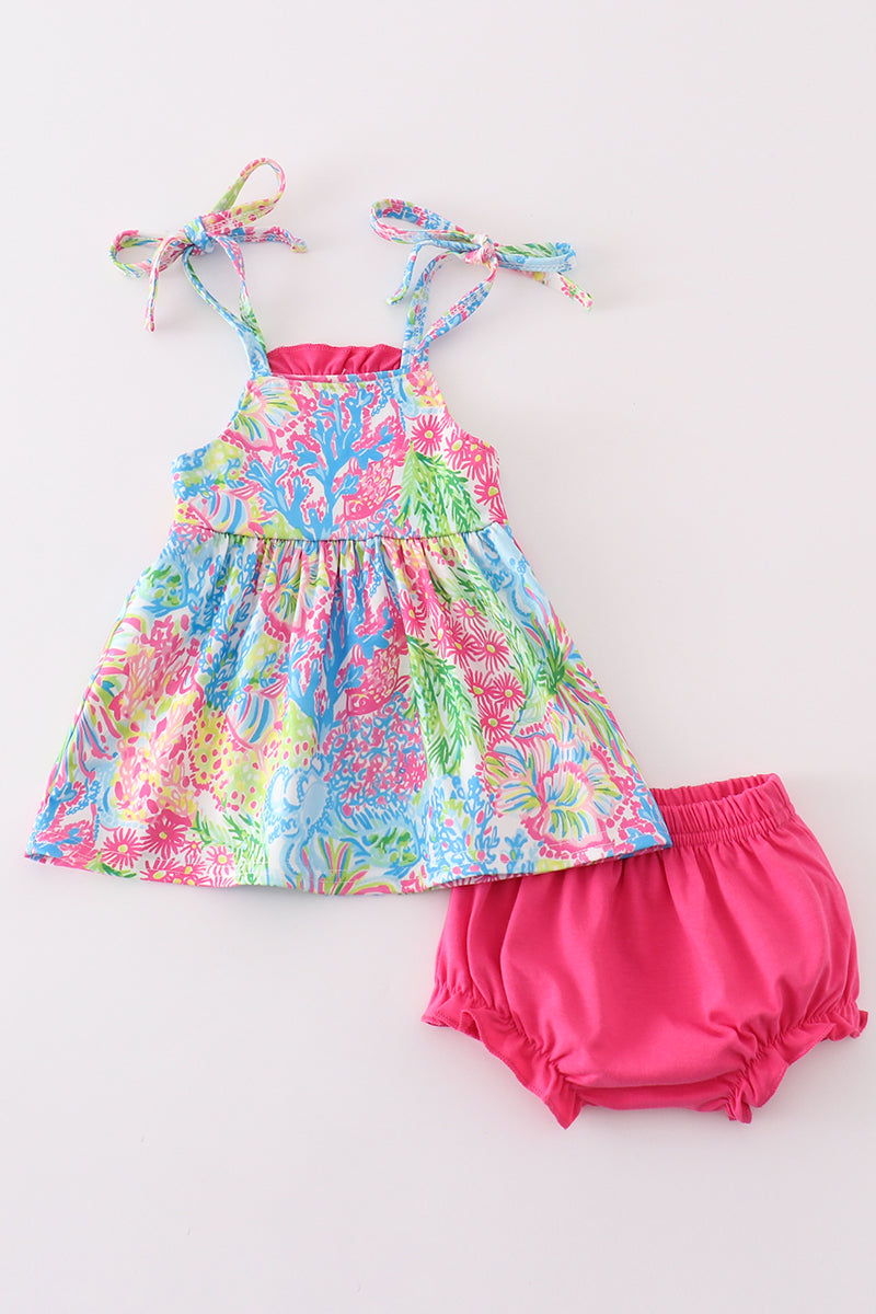 Pink tropical floral girl bloomer set