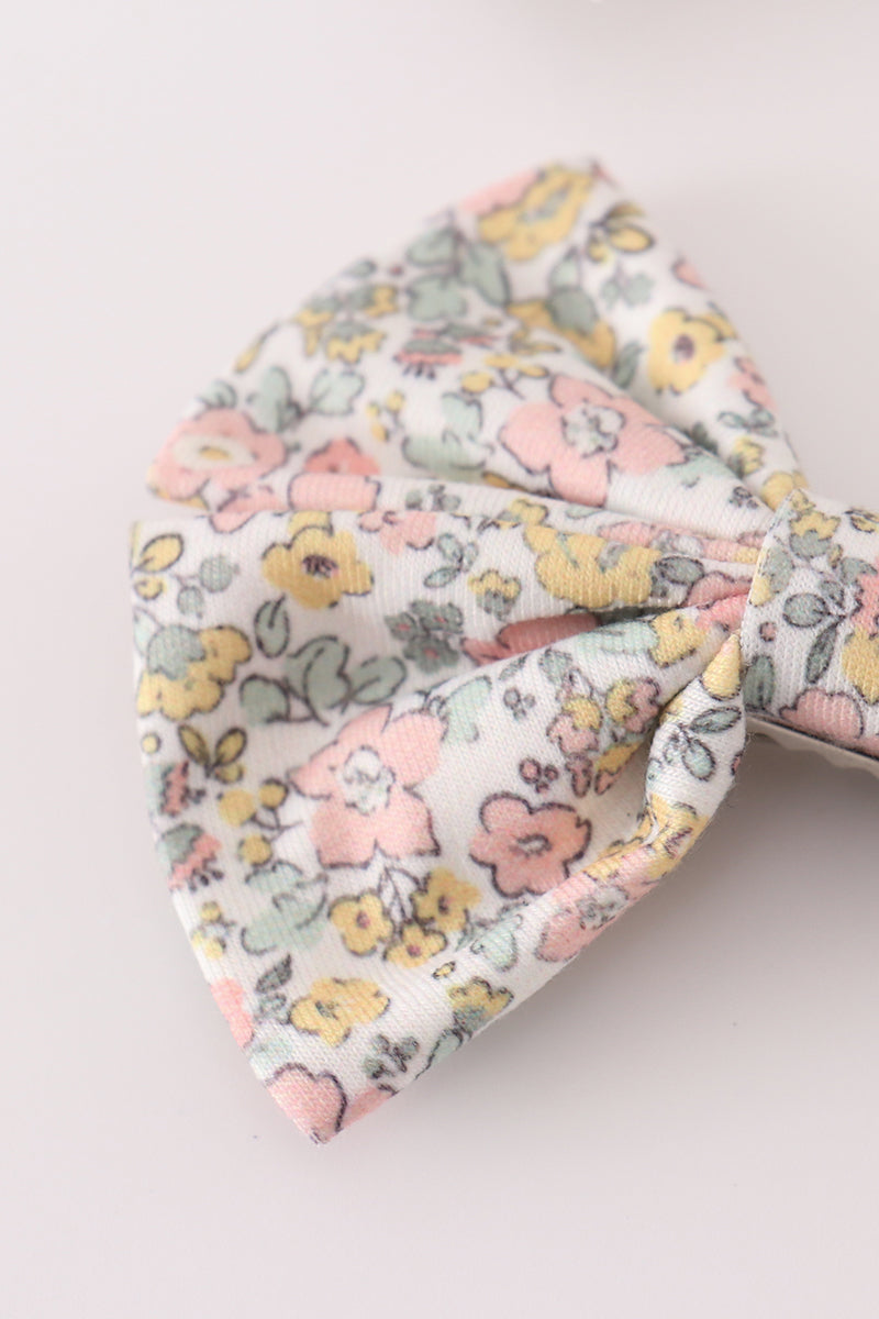 Pink floral print piggie hair bow