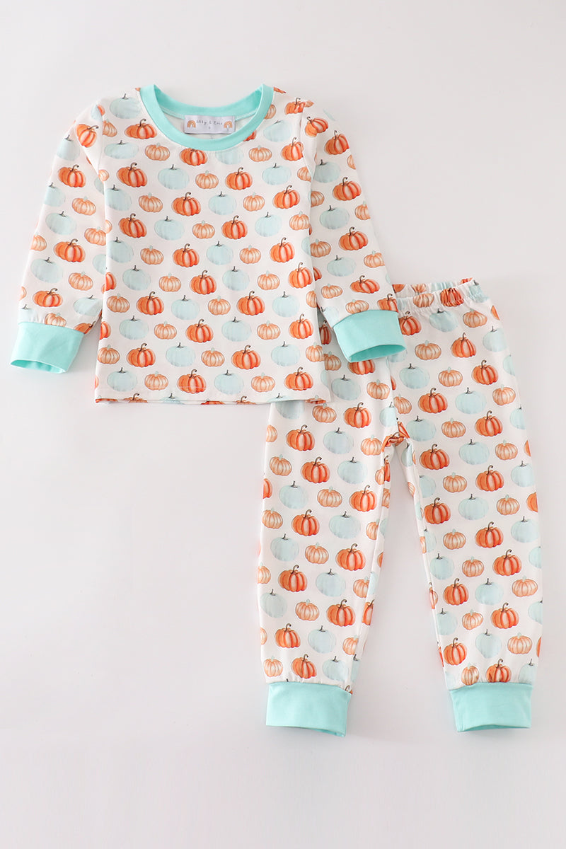 Pumpkin print boy pajamas set