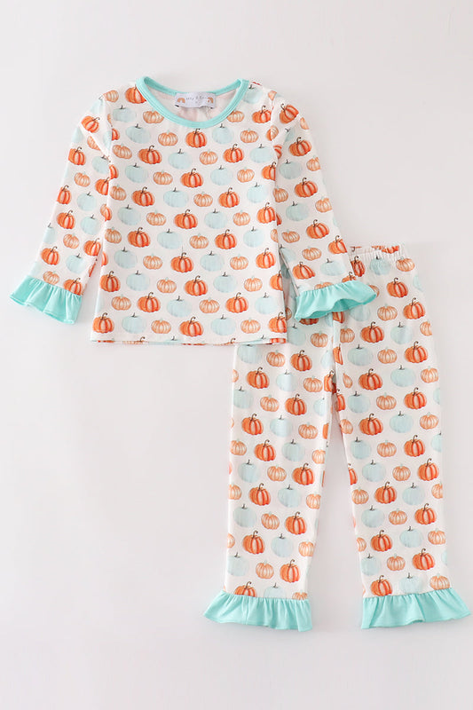 Pumpkin print girl pajamas set