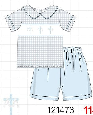 Easter cross embroidery smocked boy set