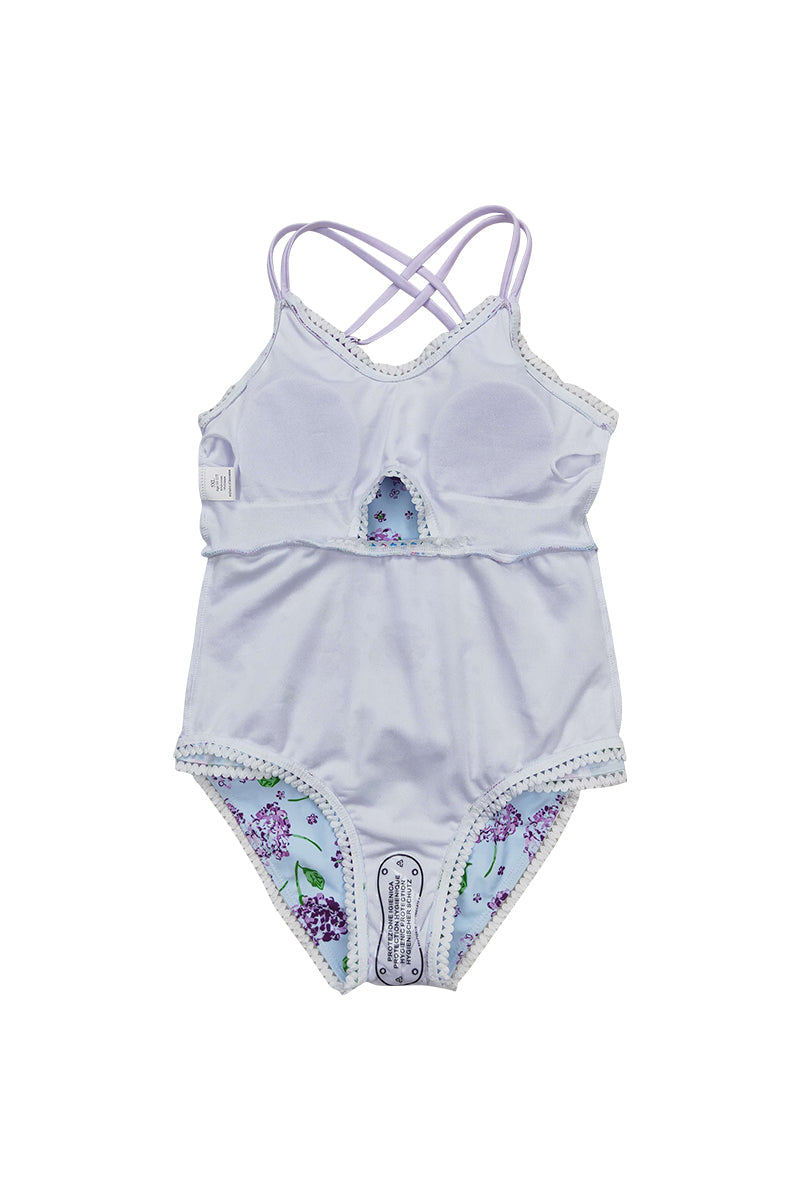 Blue floral print girl swimsuit