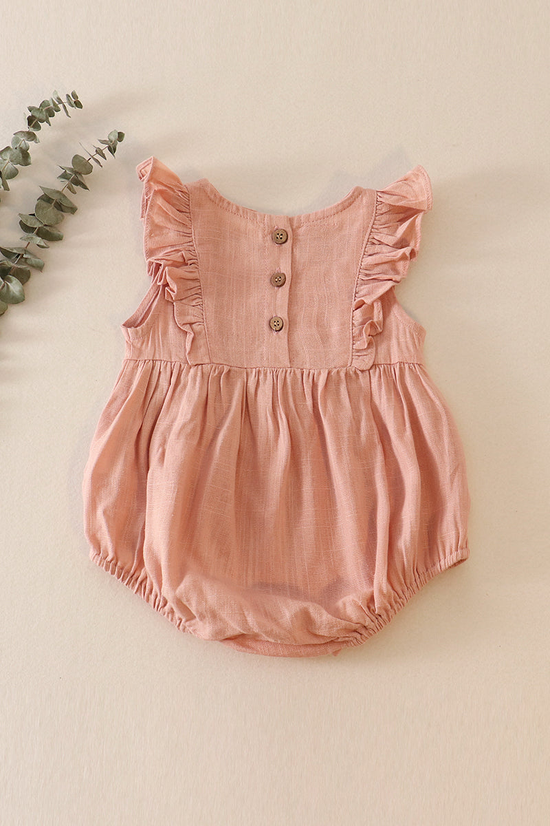 Peach linen girl ruffle bubble