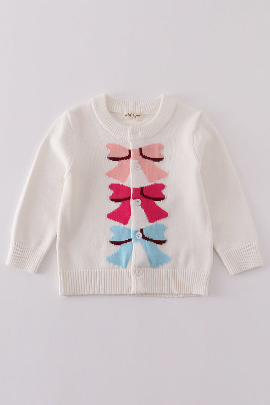 White bow tie cardigan sweater