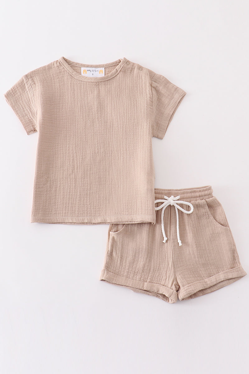 Premium Beige muslin boy shorts set