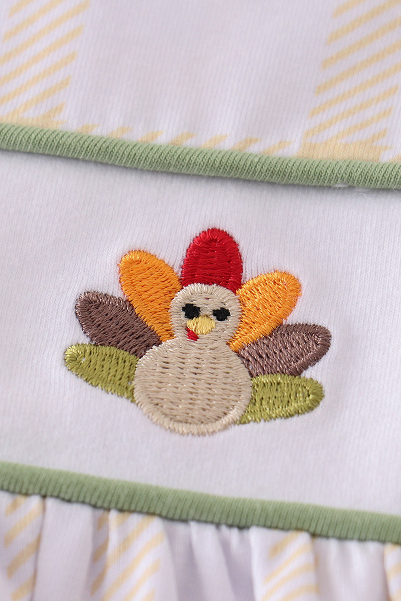 Premium Green turkey embroidery plaid girl set