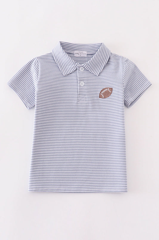 Premium Grey Stripe Football Embroidery Boy Shirt