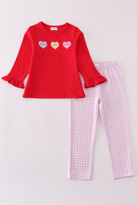 Premium red valentine heart applique girl set