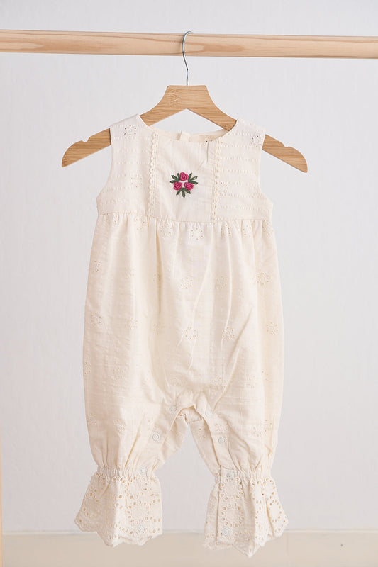 White hand embroidery floral lace jumpsuit