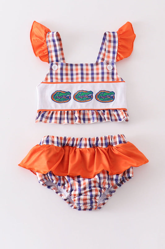 Florida gators embroidery plaid 2pc girl swimsuit