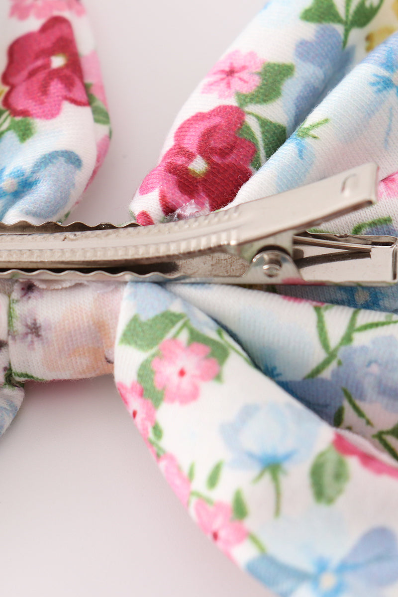 Pink floral print sailor hair bow