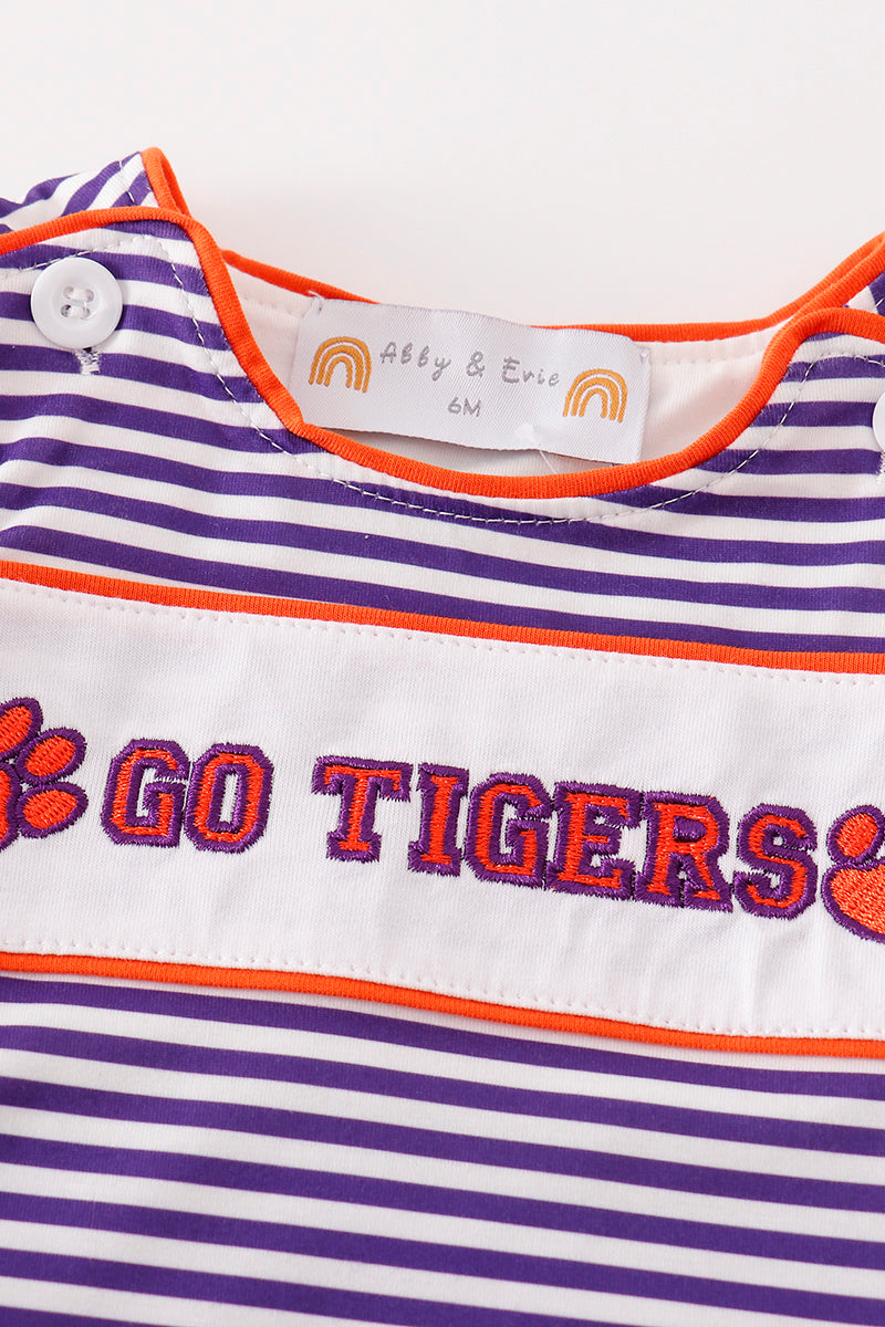 Purple stripe GO TIGERS embroidery boy bubble