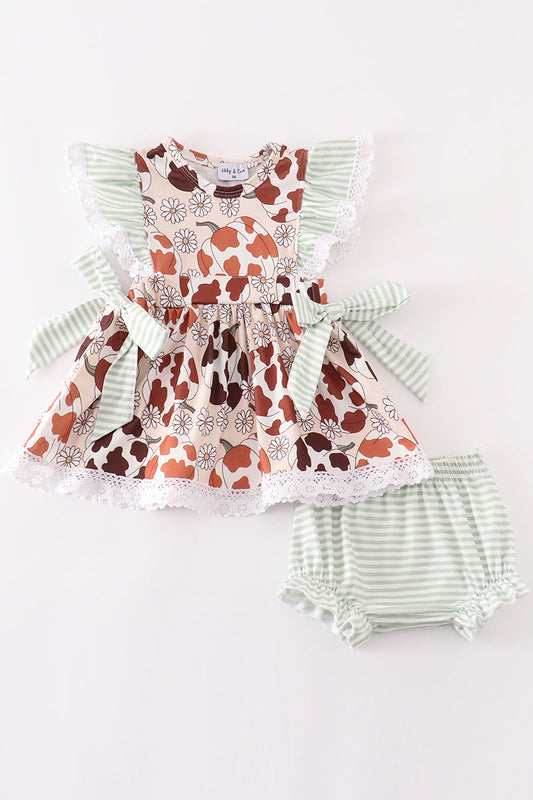 Pumpkin daisy leopard girl baby set