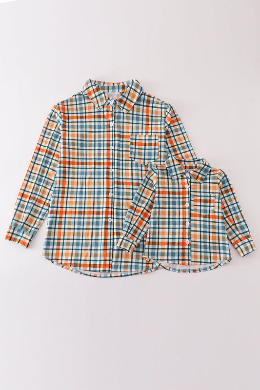 Green plaid dad&me button down shirt