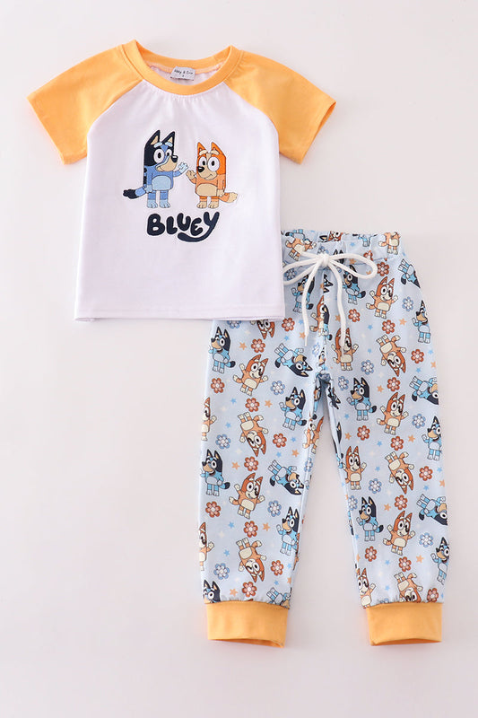 Orange character embroidery boy set