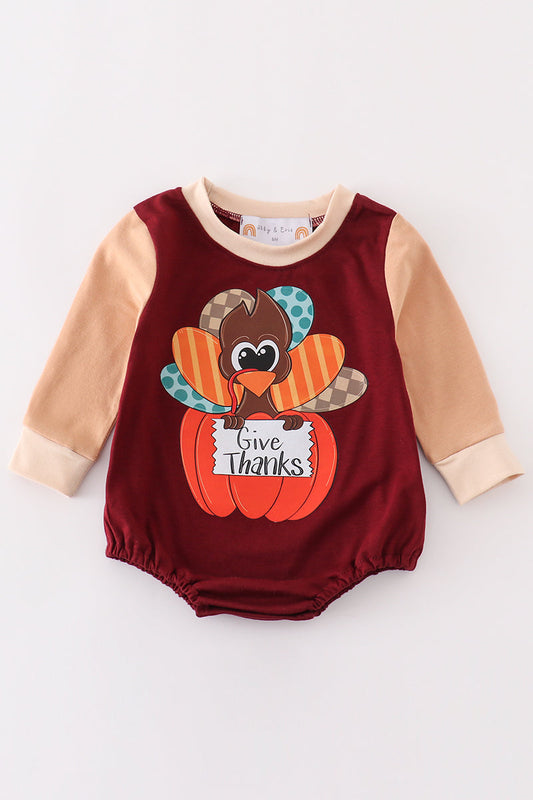 Turkey print boy romper