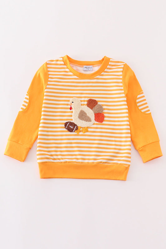 Yellow stripe thanksgiving turkey french knot boy top