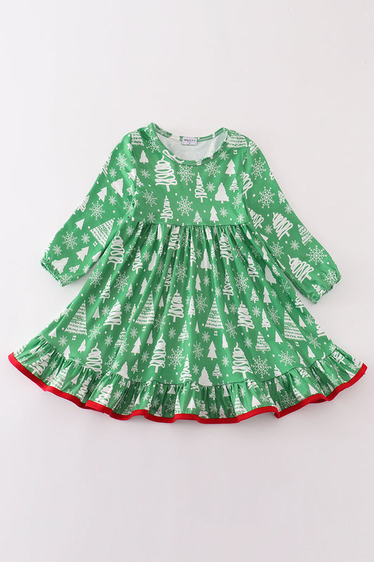 Green christmas tree ruffle dress