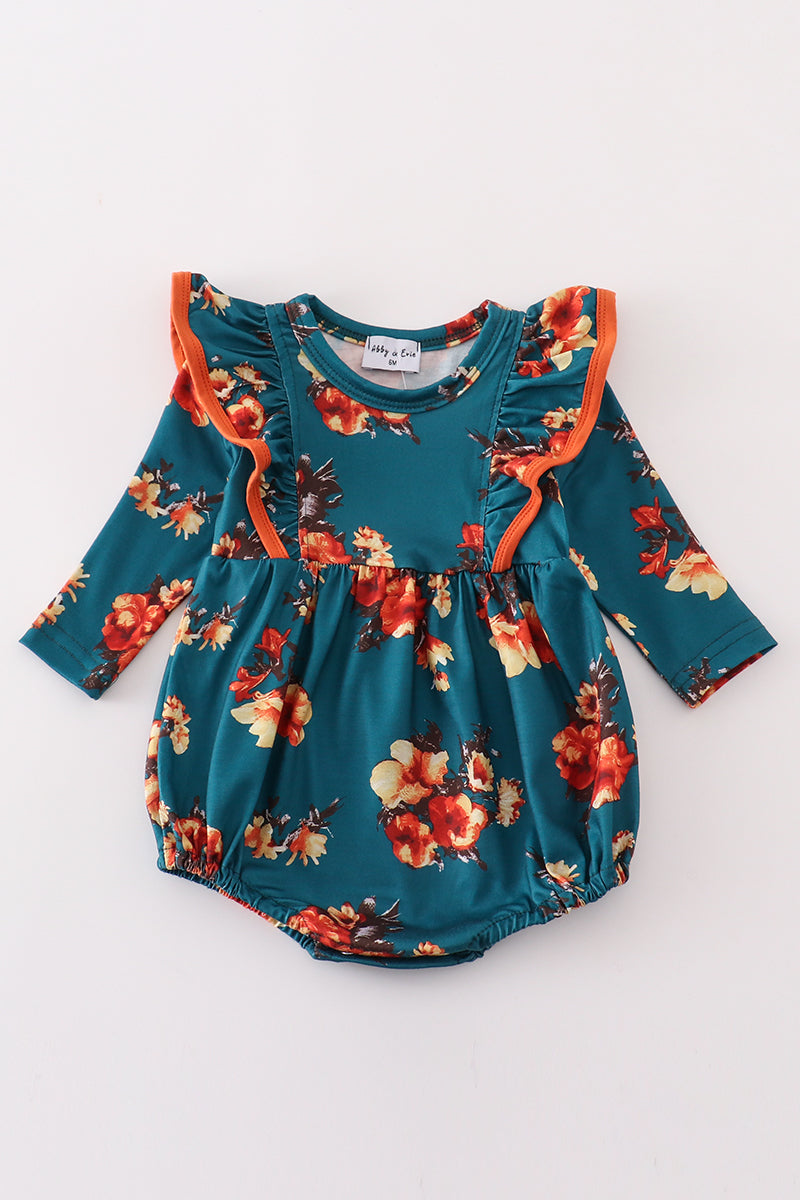 Green floral print girl ruffle bubble