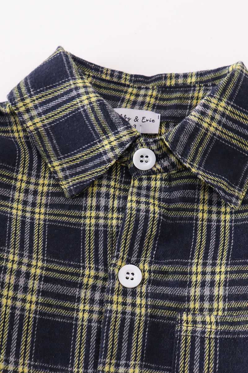 Navy plaid boy button down shirt