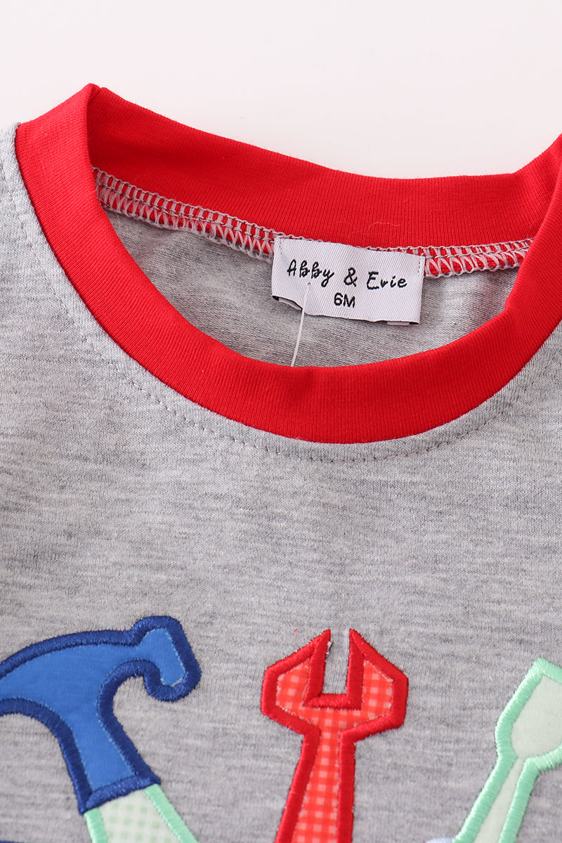 Grey toolbox applique boy romper