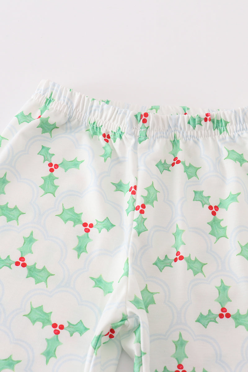 Green christmas holly print boy set