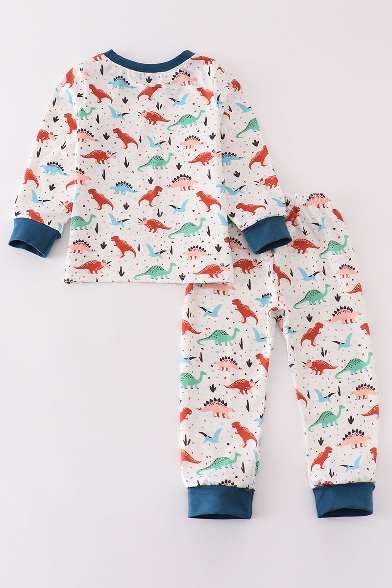 Navy dinosaur print boy pajamas set