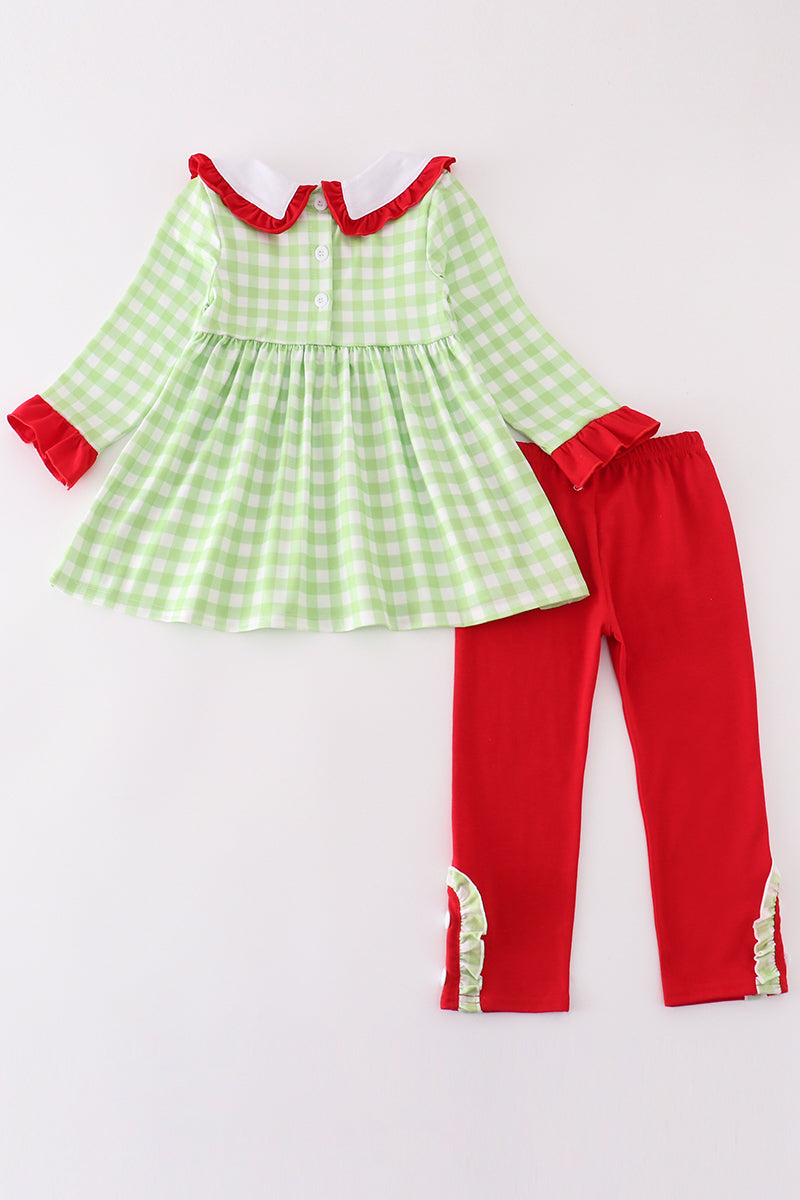 Green christmas tree embroidery girl set