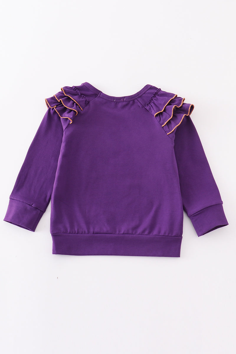 Purple geaux embroidery girl ruffle top