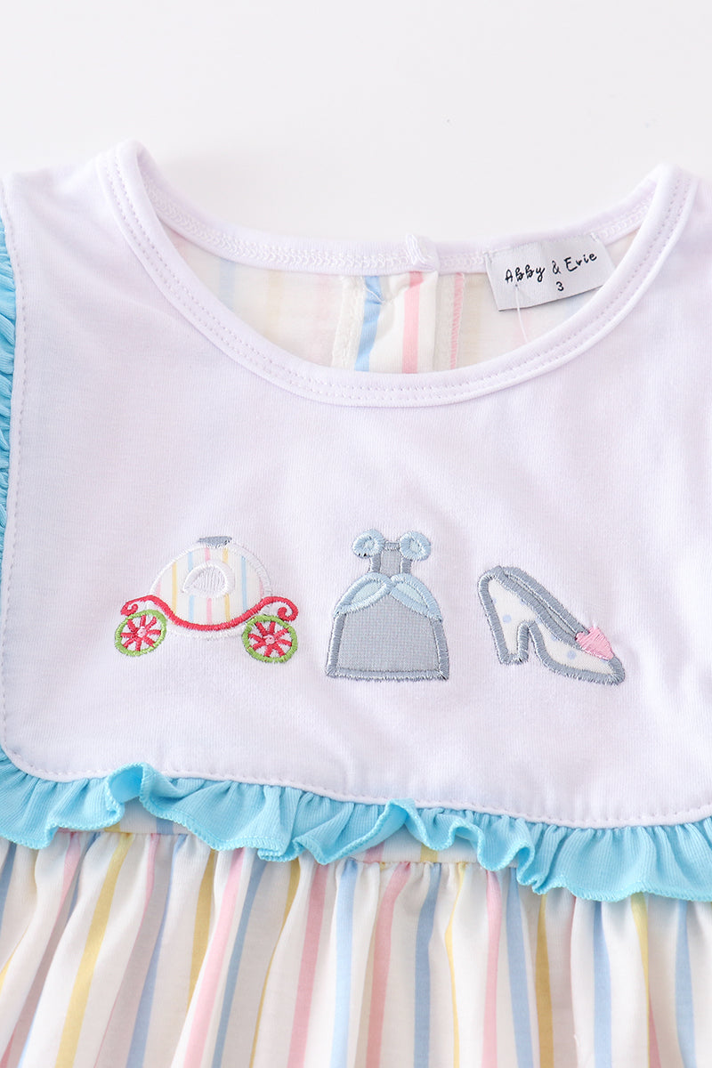 Stripe princess embroidery girl dress