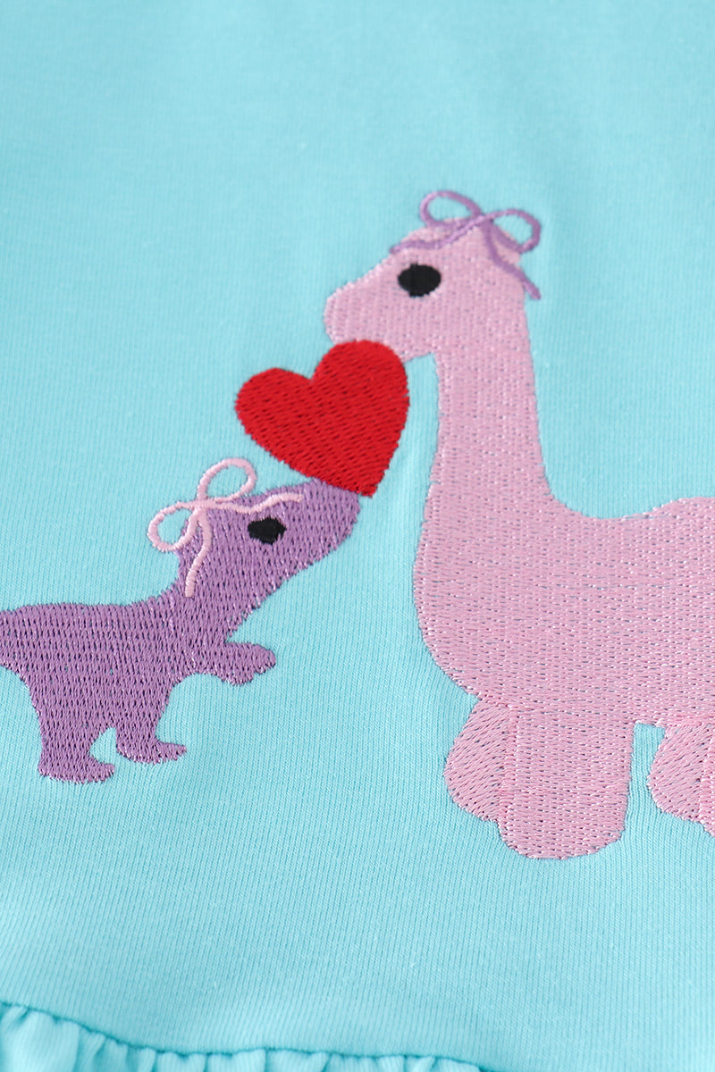 Blue valentine dinosaur embroidery girl set