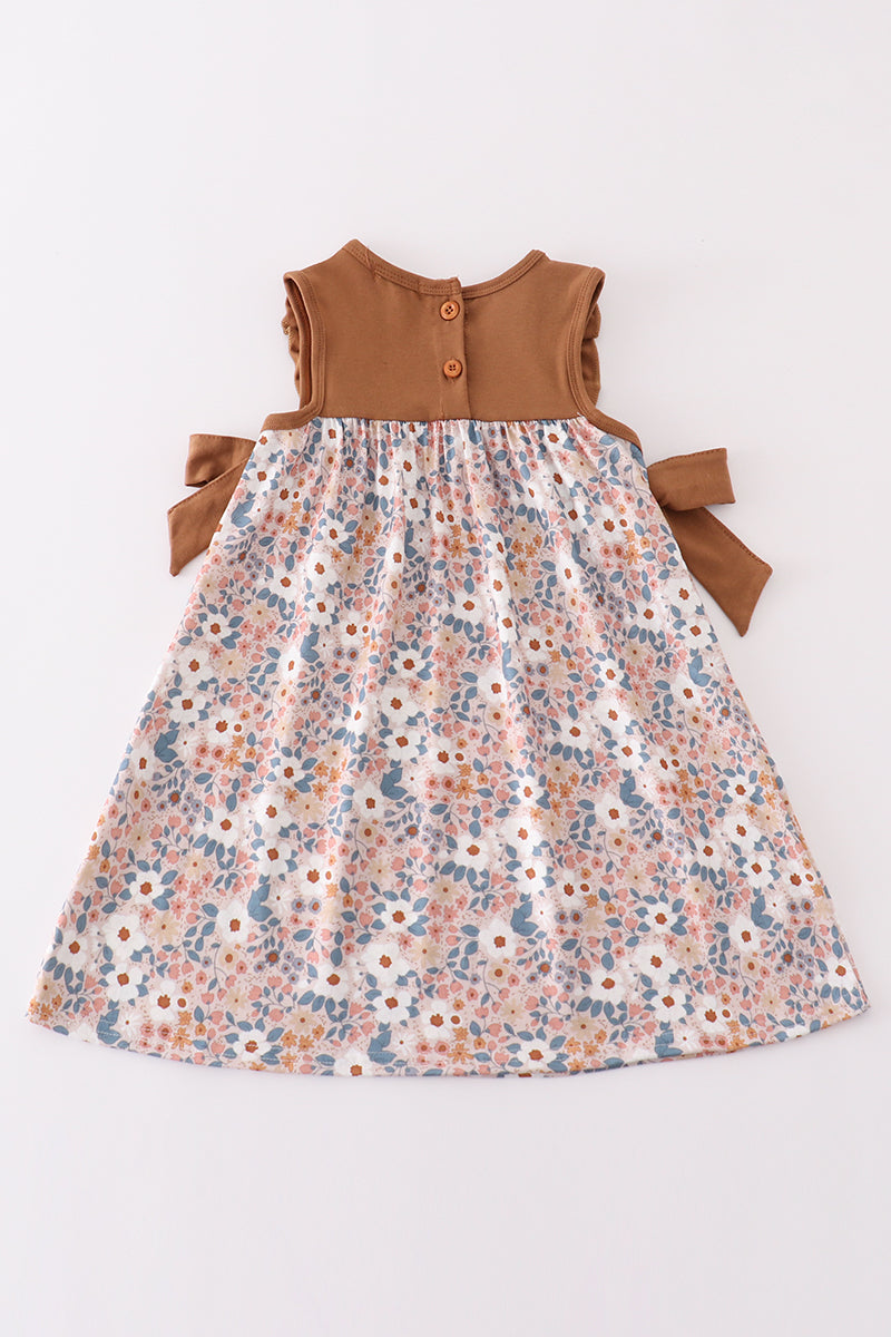 Brown floral print dress