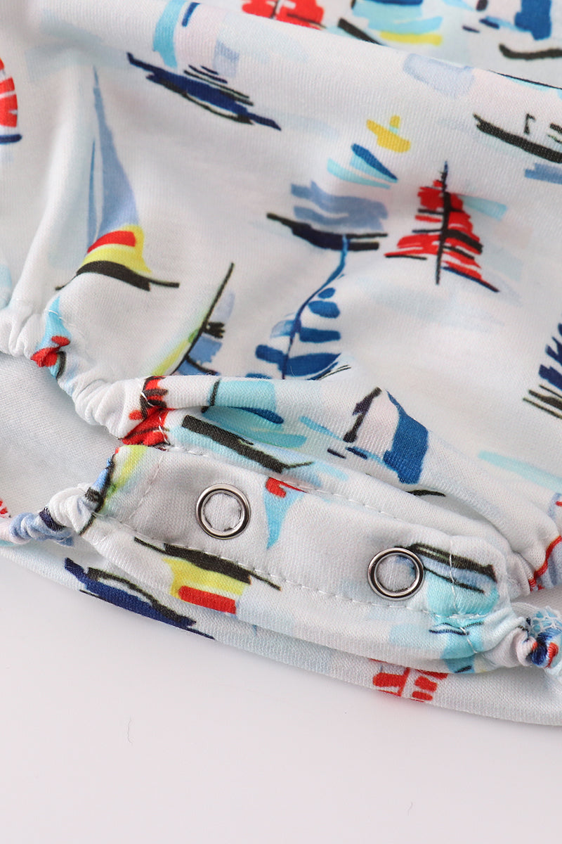 Navy sailboat print boy bubble