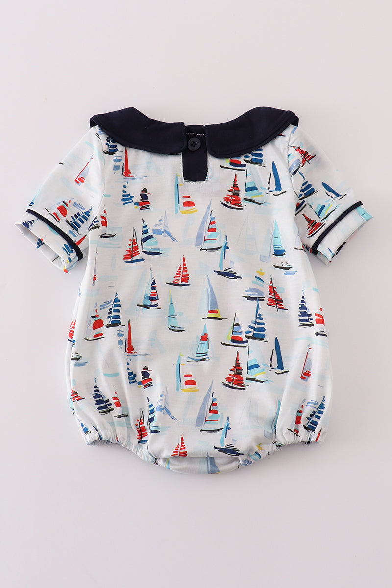 Navy sailboat print boy bubble