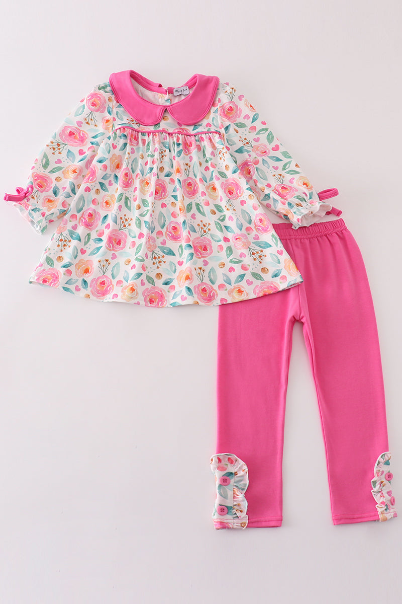 Pink floral girl pants set