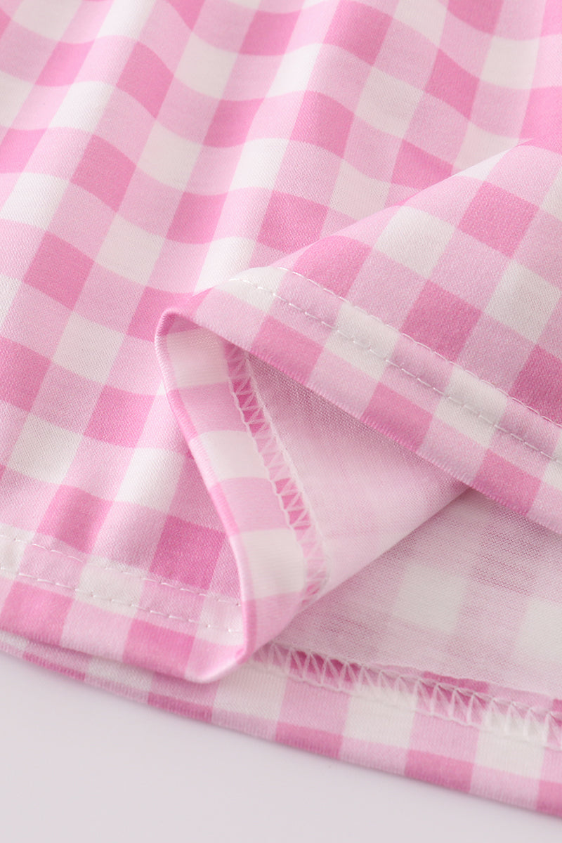 Pink Let's Bake Embroidery Girl Gingham Dress