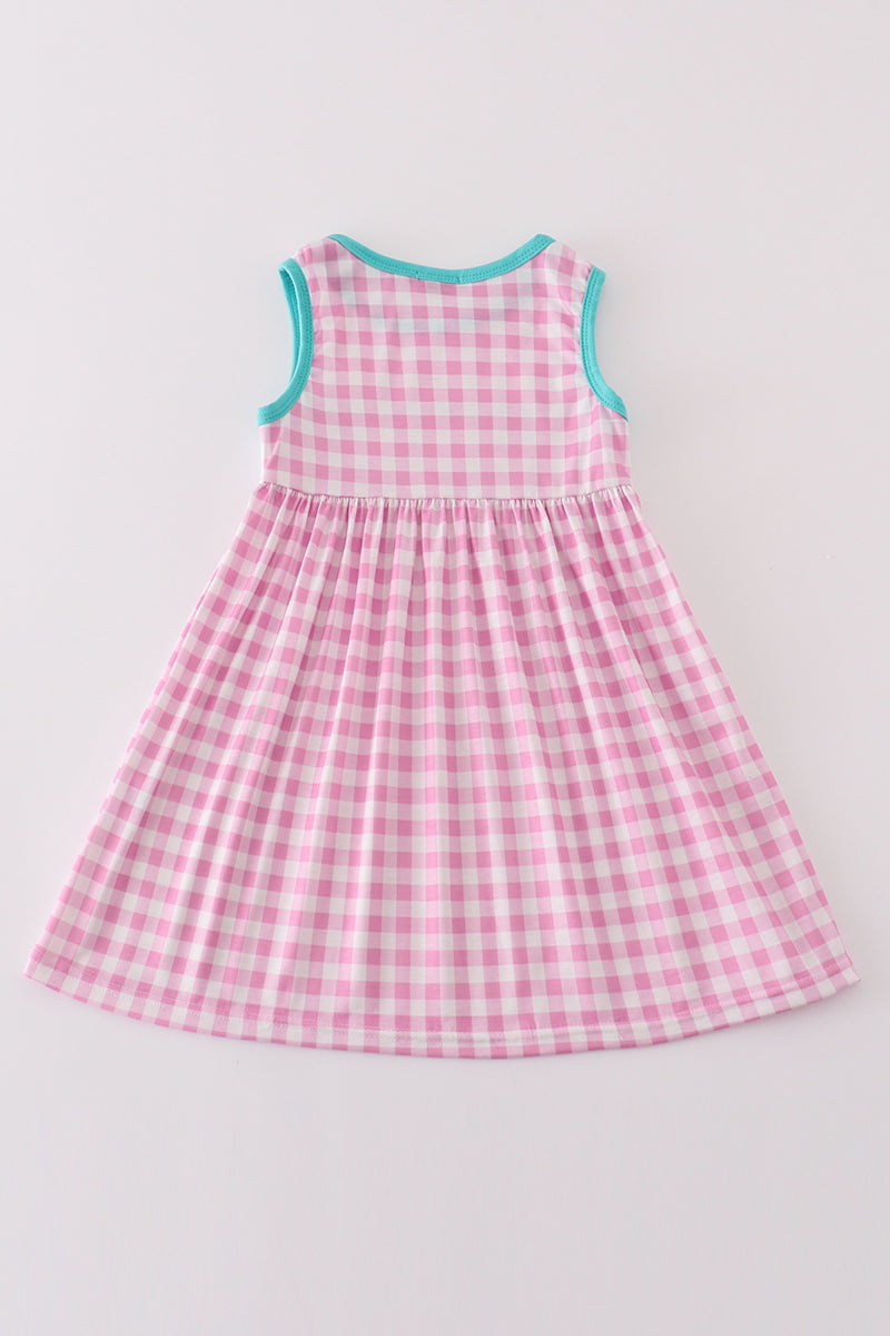 Pink Let's Bake Embroidery Girl Gingham Dress