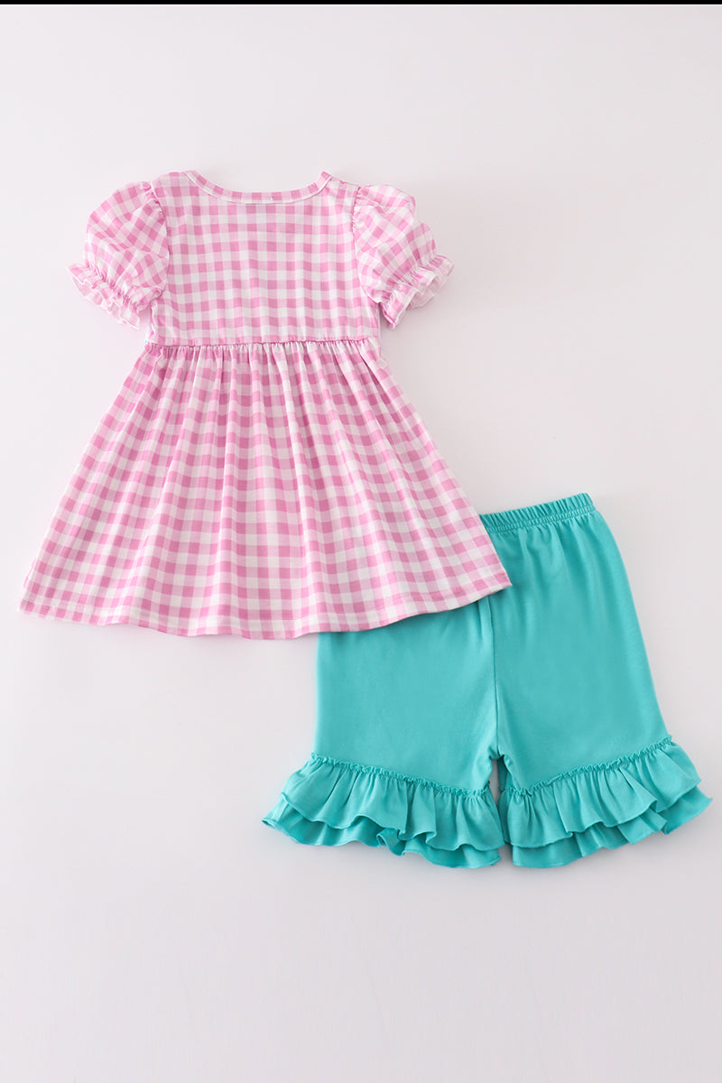 Pink Let's Bake Embroidery Girl Gingham Set