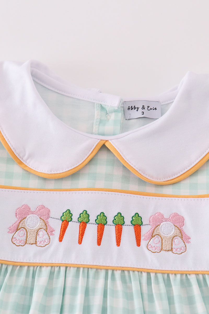 Easter bunny embroidery girl gingham dress