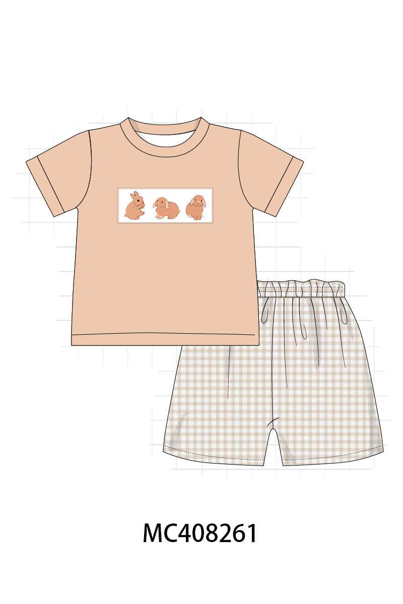 Tan easter bunny embroidery boy set