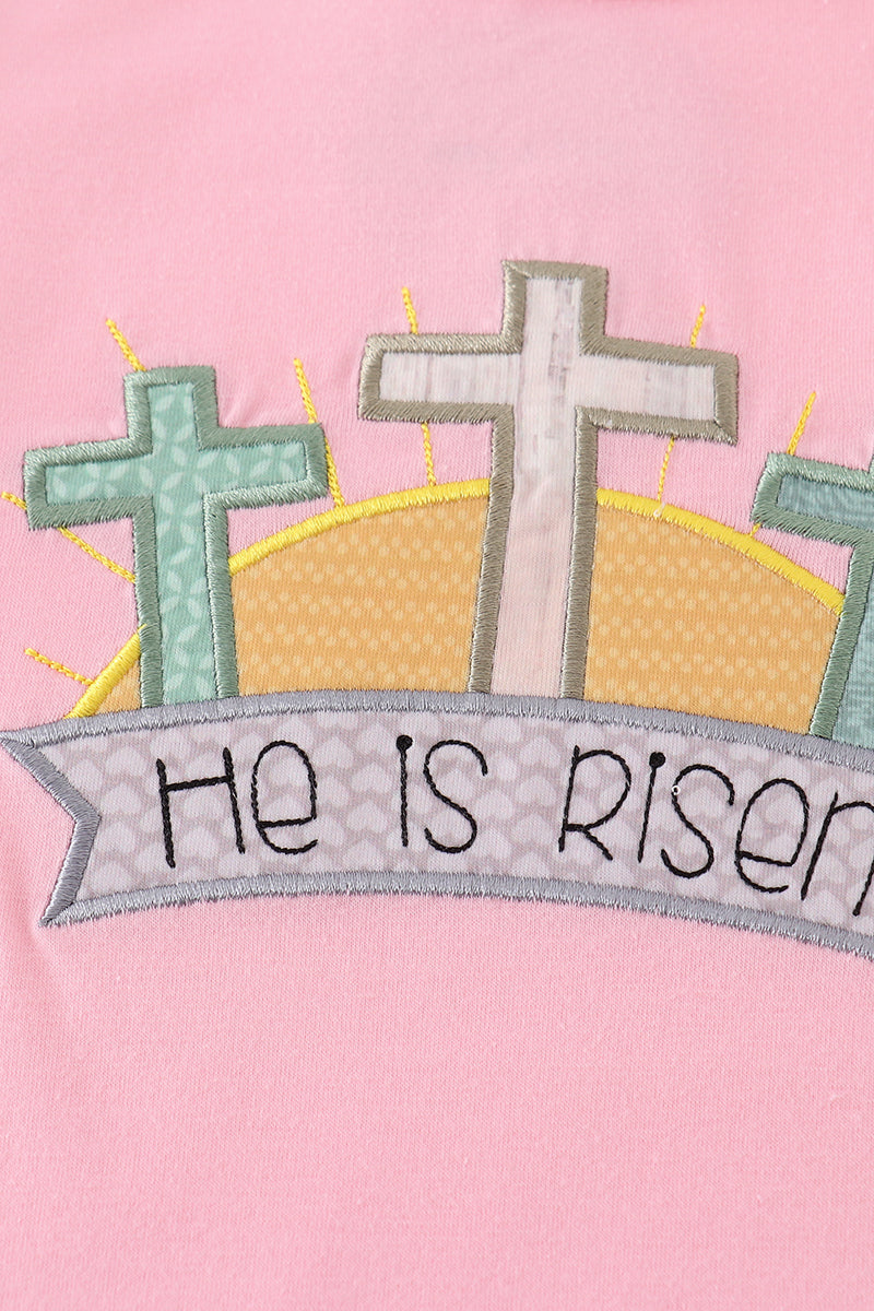 Pink easter he is risen applique girl dress