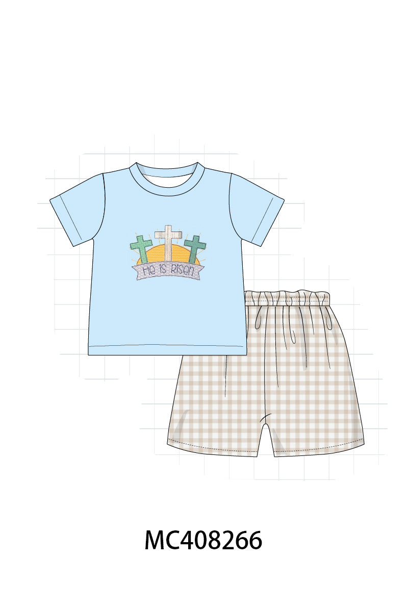 Blue easter he is risen applique boy set