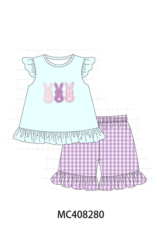 Blue easter bunny applique girl set