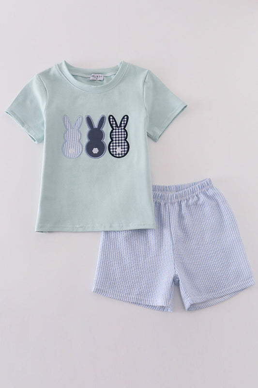 Blue easter bunny applique boy set