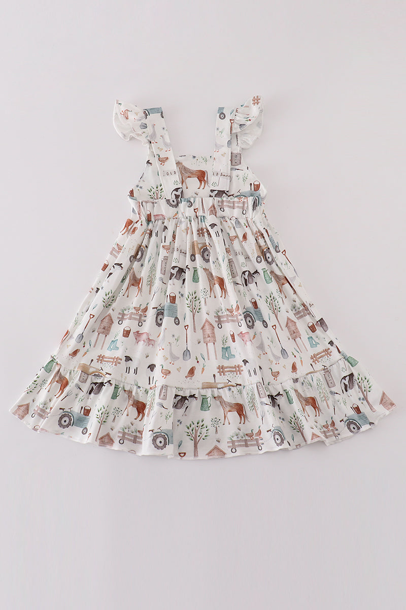 Sage farm print girl dress