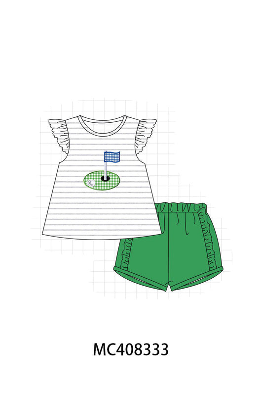 Green golf applique girl set