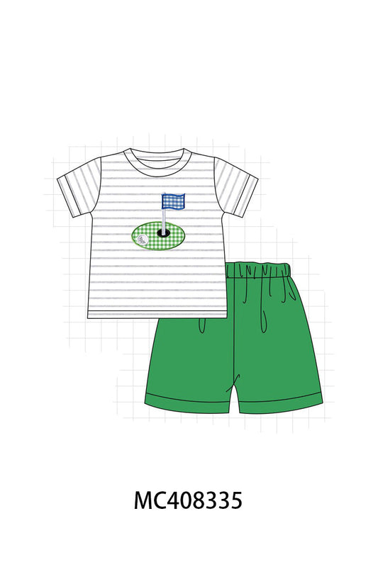 Green golf applique boy set